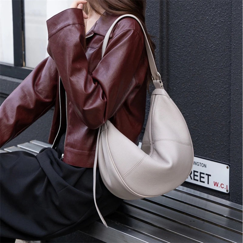 Slouchy Genuine Leather Hobo Bags Soft Crescent Bag