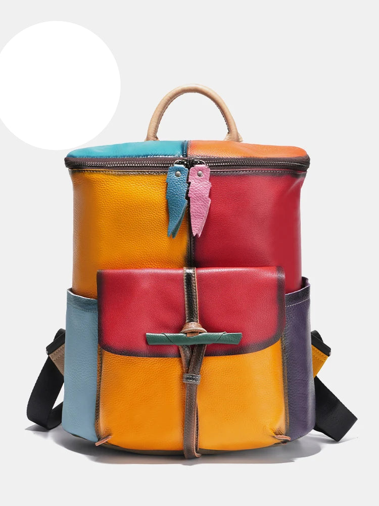 Soft Cow Leather Backpack Large Capacity Rucksack