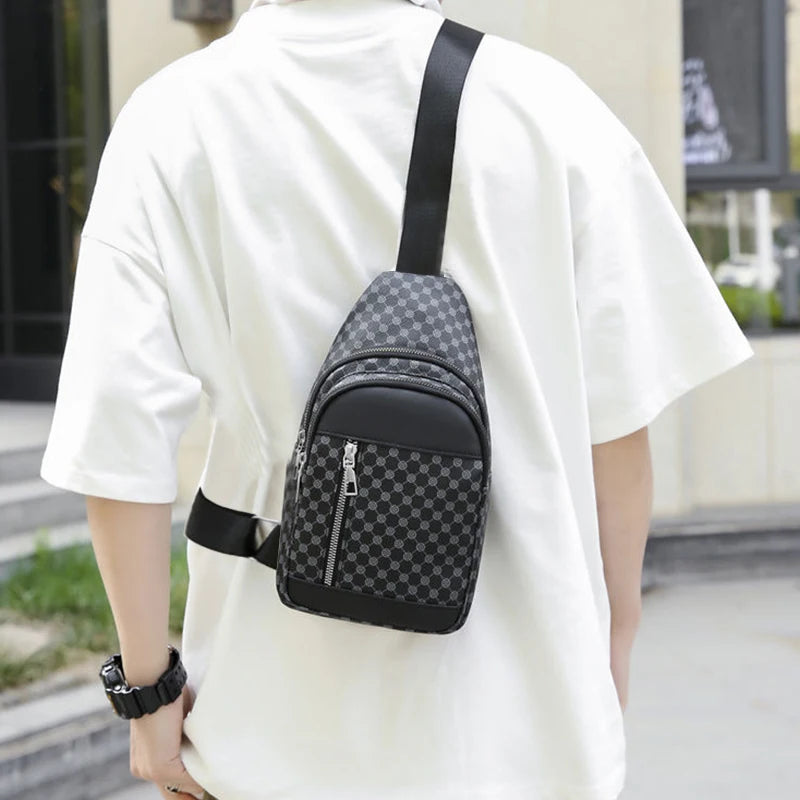 Neutral Style Functional Chest Bag for Women and Men with Patchwork Dot Design
