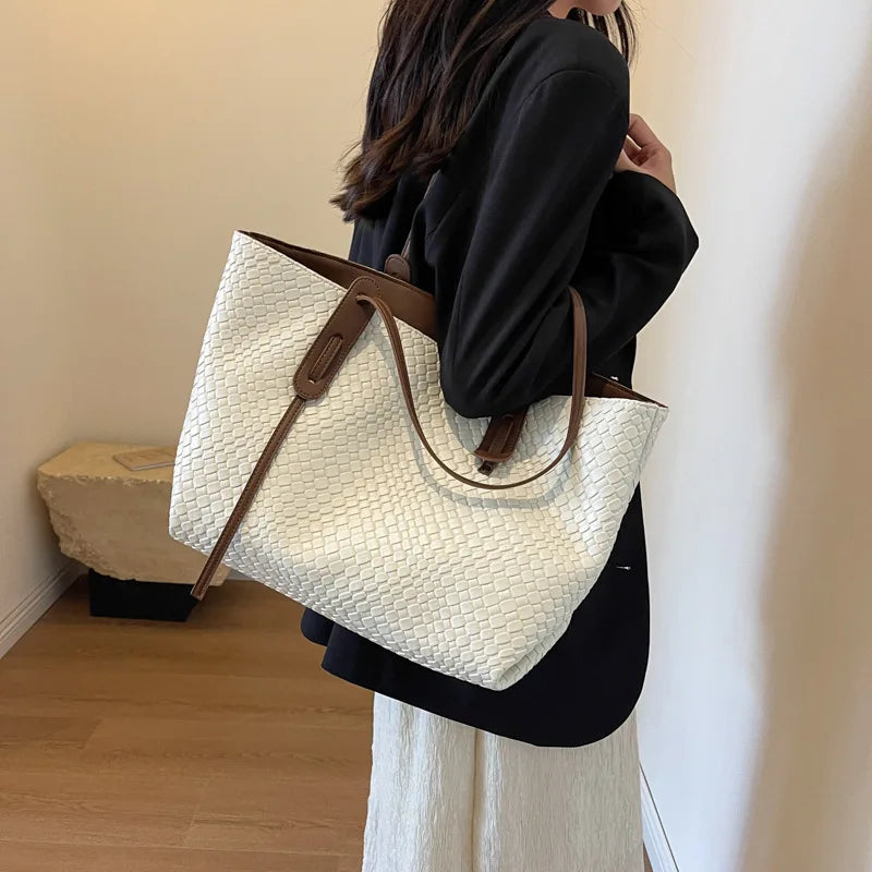 Trendy Vintage Rhombic Woven Shoulder Bags Large Capacity Bag