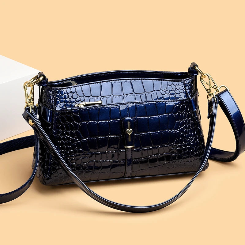 Luxury Patent Leather Handbag Crocodile Pattern Fashion