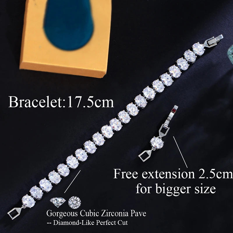 ThreeGraces Unique Green Cubic Zirconia Silver Color Oval CZ Tennis Link Chain Bracelet for Women Chic Daily Party Jewelry BR372