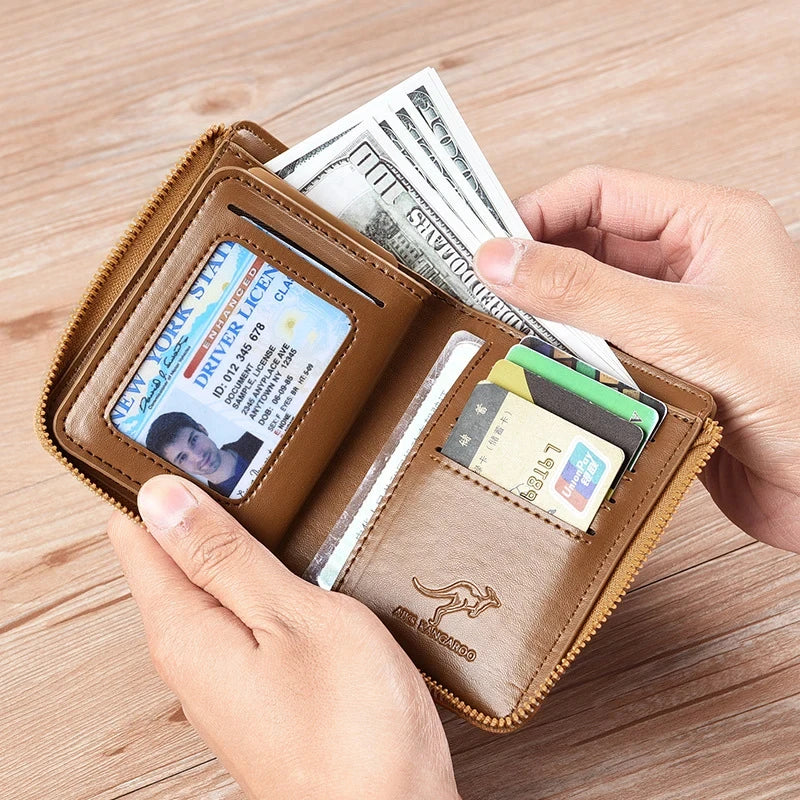 Mens Wallet Leather Business Card Holder Zipper Wallets