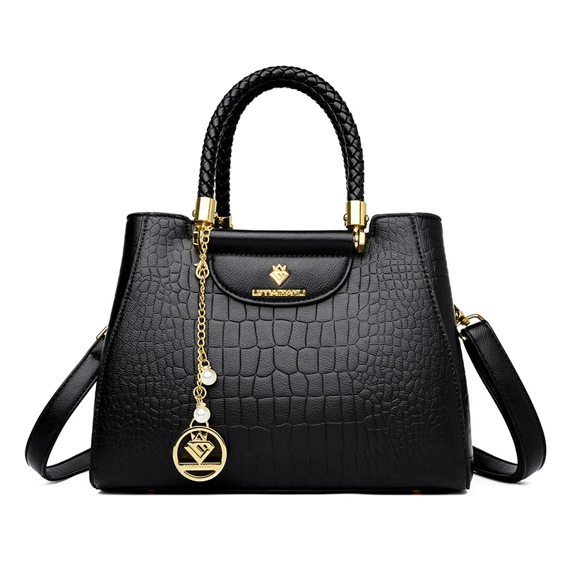 Woven Handle Elegant High Quality Leather Top-Handle Bag