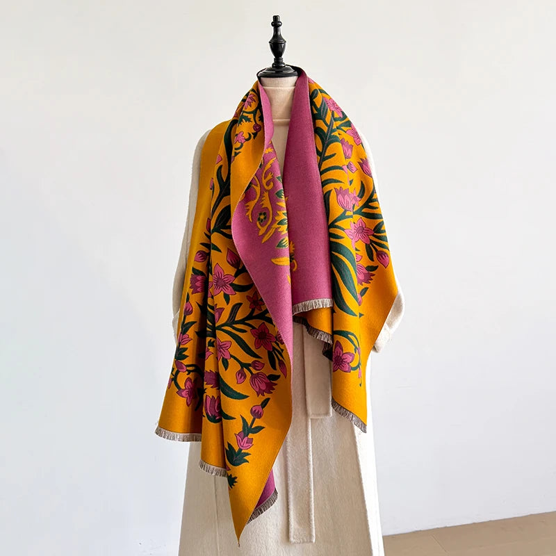Elegant Women's Floral Jacquard Pashmina Shawl Scarf