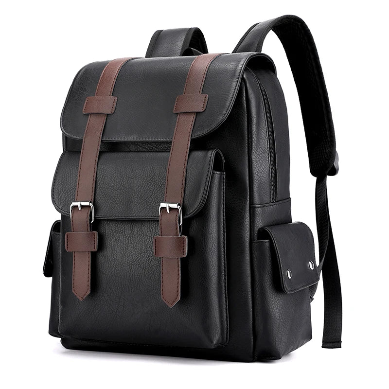 Men's Backpack PU Leather Bag for Large Laptop Backpack Male Travel Bag