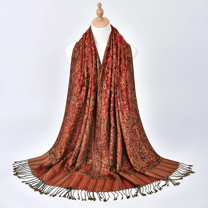 Retro Jacquard Paisley Tassel Scarf Cotton Shawls
