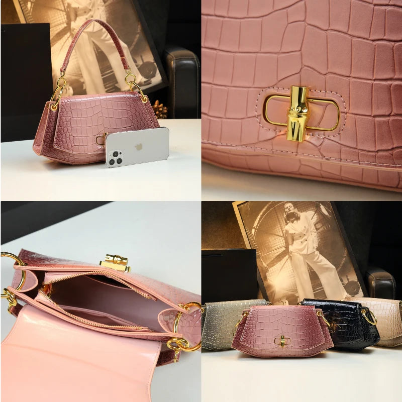 Stone Print Design Light Luxury Leather Shoulder Handbag