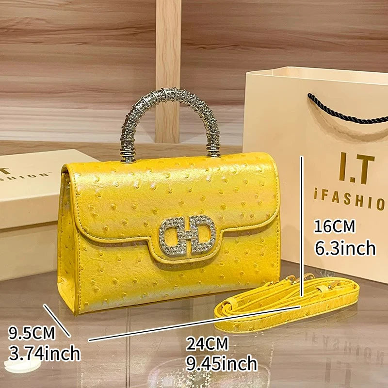 Ostrich pattern underarm handbag light luxury diamond-encrusted elegant crossbody bag
