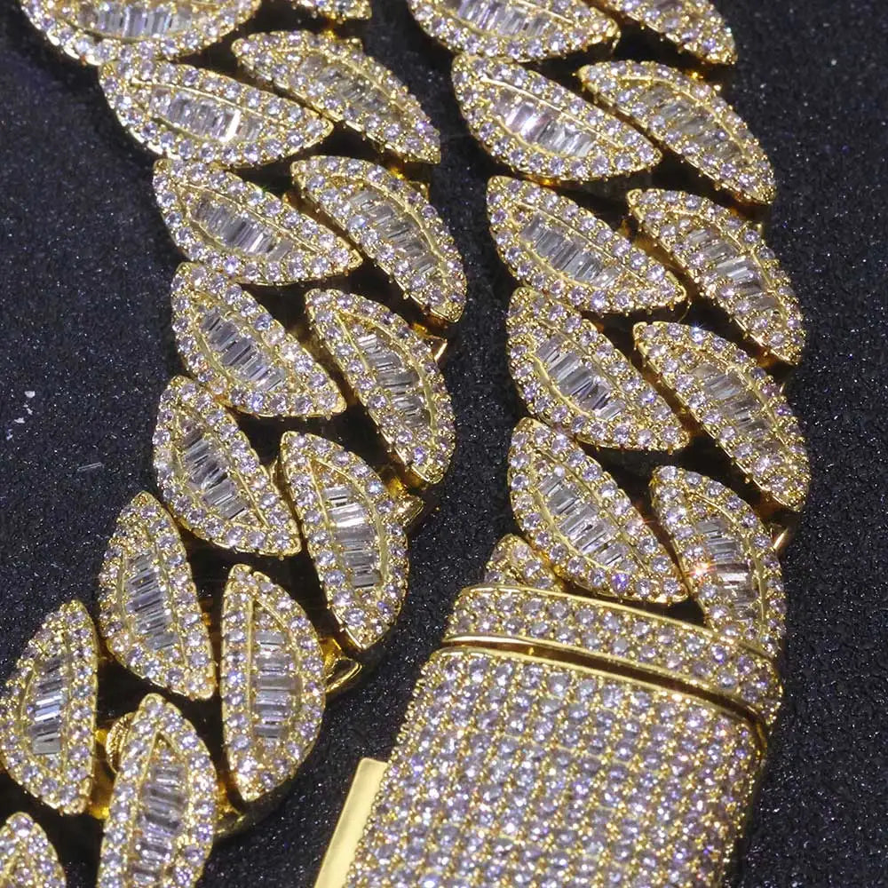 20MM 3 Rows Fashion Iced Cuban Bracelet Moon Shape Baguette Diamond Bracelets