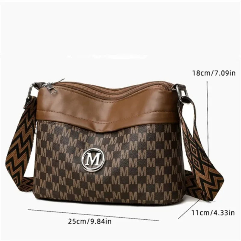Classic Letter Patchwork Design Stylish Crossbody Bag Leather Shoulder Bag