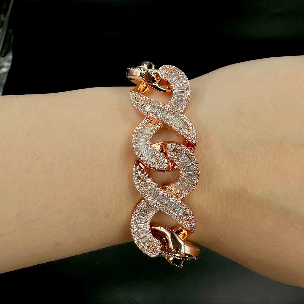 Baguette Zircon 8 Cuban Link Bracelet Micro Pave Cubic Zirconia