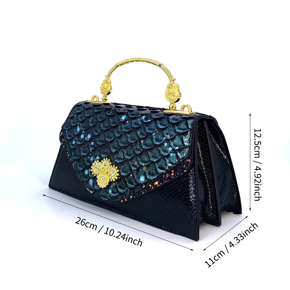 Fashionable Fish Scale Pattern Pu Leather Design Handbag