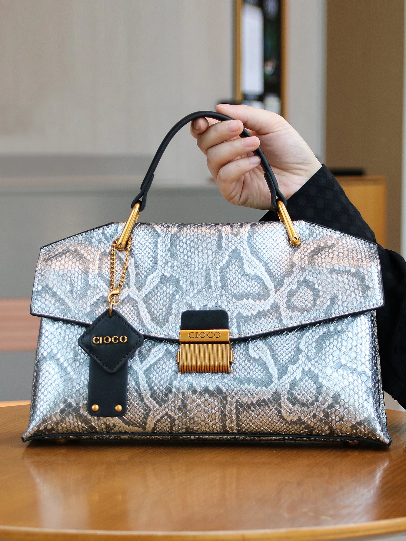 Retro blue snake-shaped high-grade handbag fashion luxury handbag large-capacity