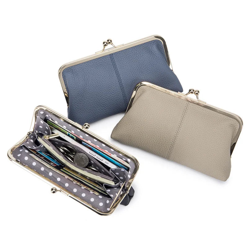 Genuine Cow Leather Long Clutch Wallet Clip Fashion Retro