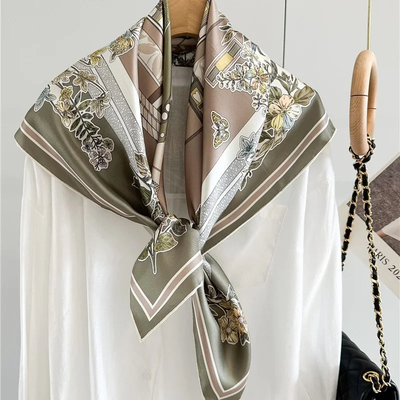 90 Silk Scarf Ladies 100% Real Silk Scarf Neckerchief Floral Fashion Elegant