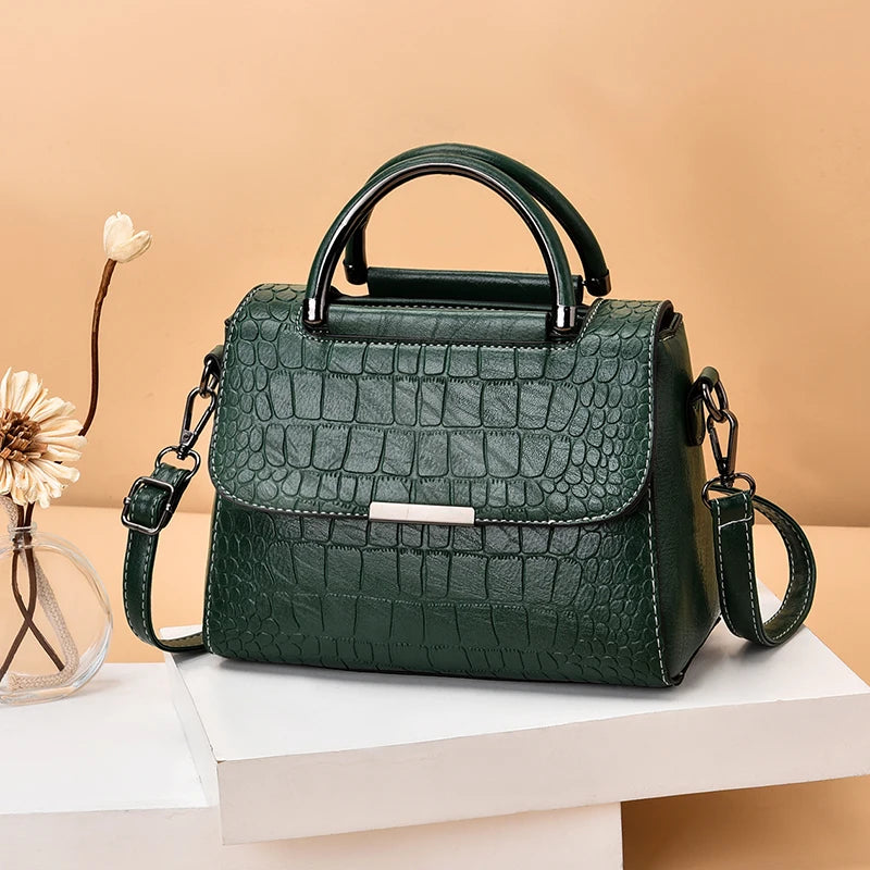 Leather Tote Bag For Women Classic Vintage Shoulder Handbag Alligator Pattern