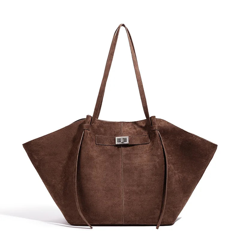 Fashion Large Capacity Trapeze Shoulder Bag Design Metal Lock Handbag
