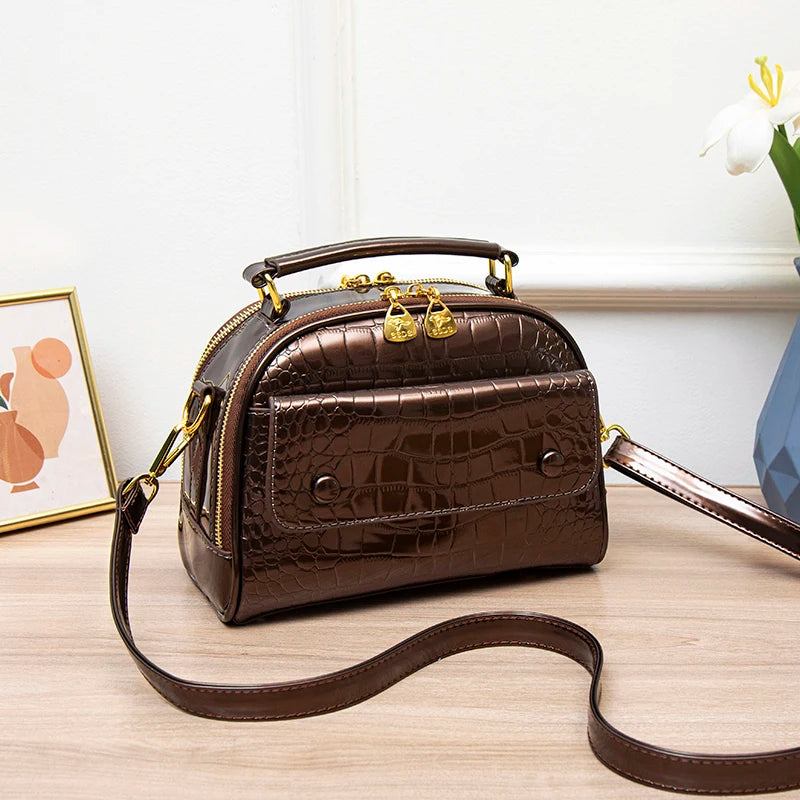 Two Layers Tote Bags Alligator Patent Leather Handbag