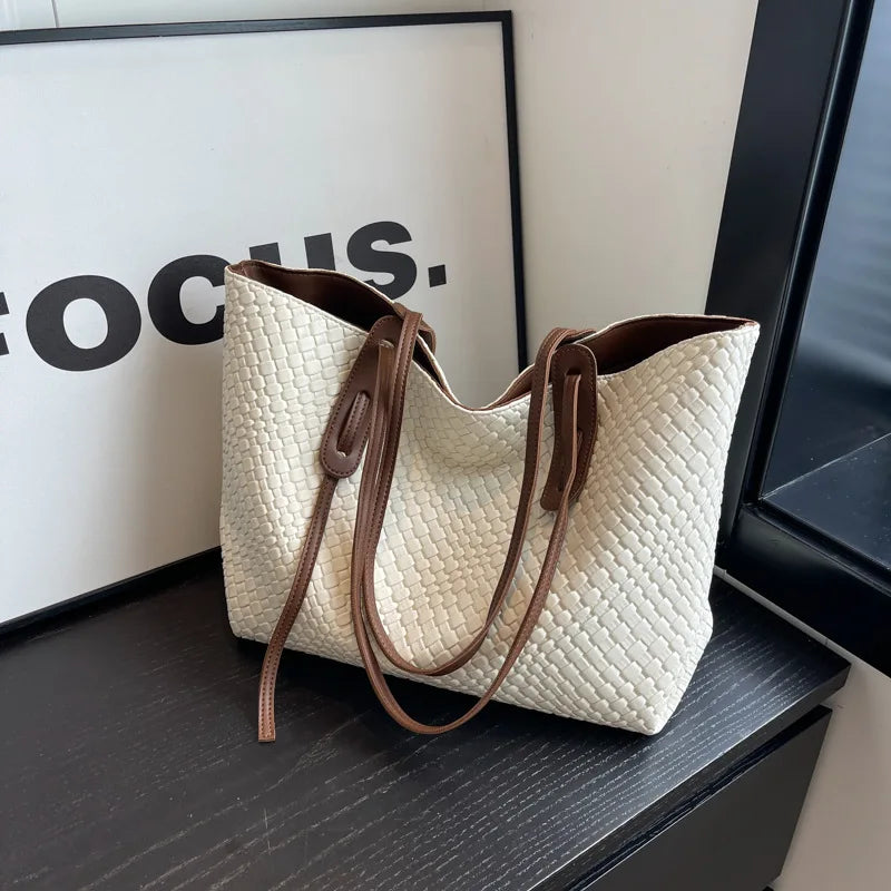 Trendy Vintage Rhombic Woven Shoulder Bags Large Capacity Bag