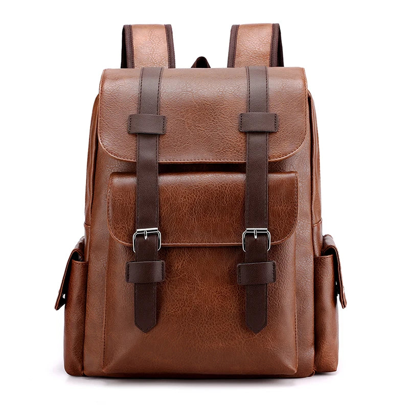 Men's Backpack PU Leather Bag for Large Laptop Backpack Male Travel Bag
