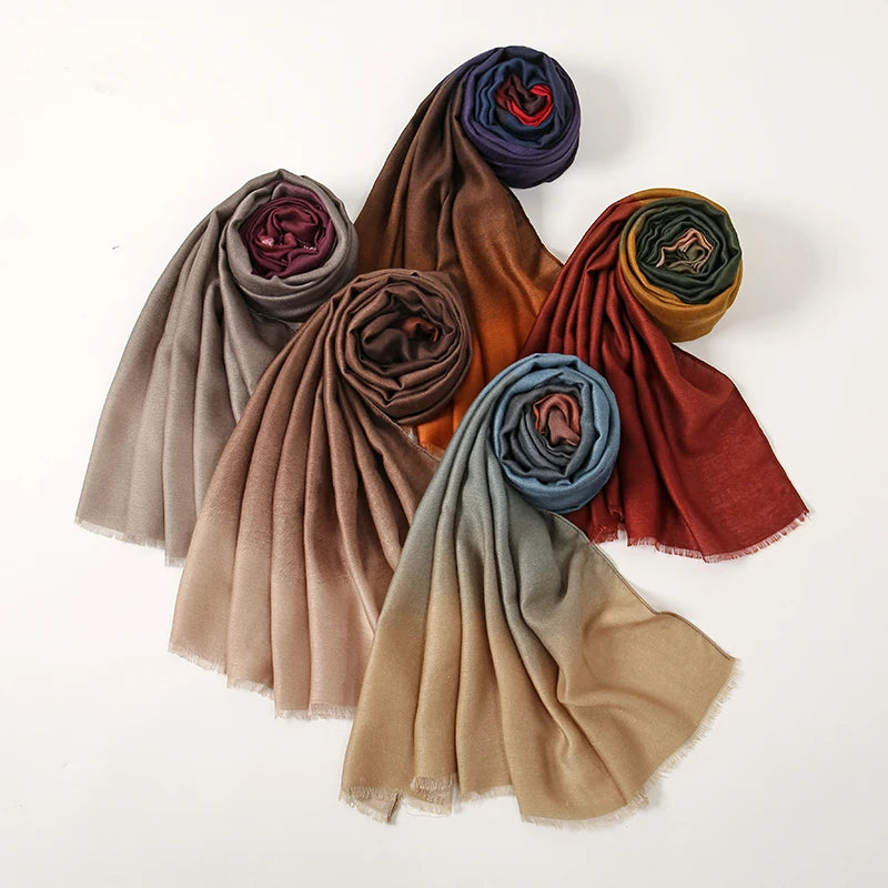 Elegant Soft Color Collision Gradient Viscose Long Scarf