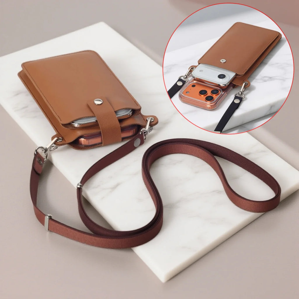 Premium Leather Crossbody Phone Bag Adjustable Strap