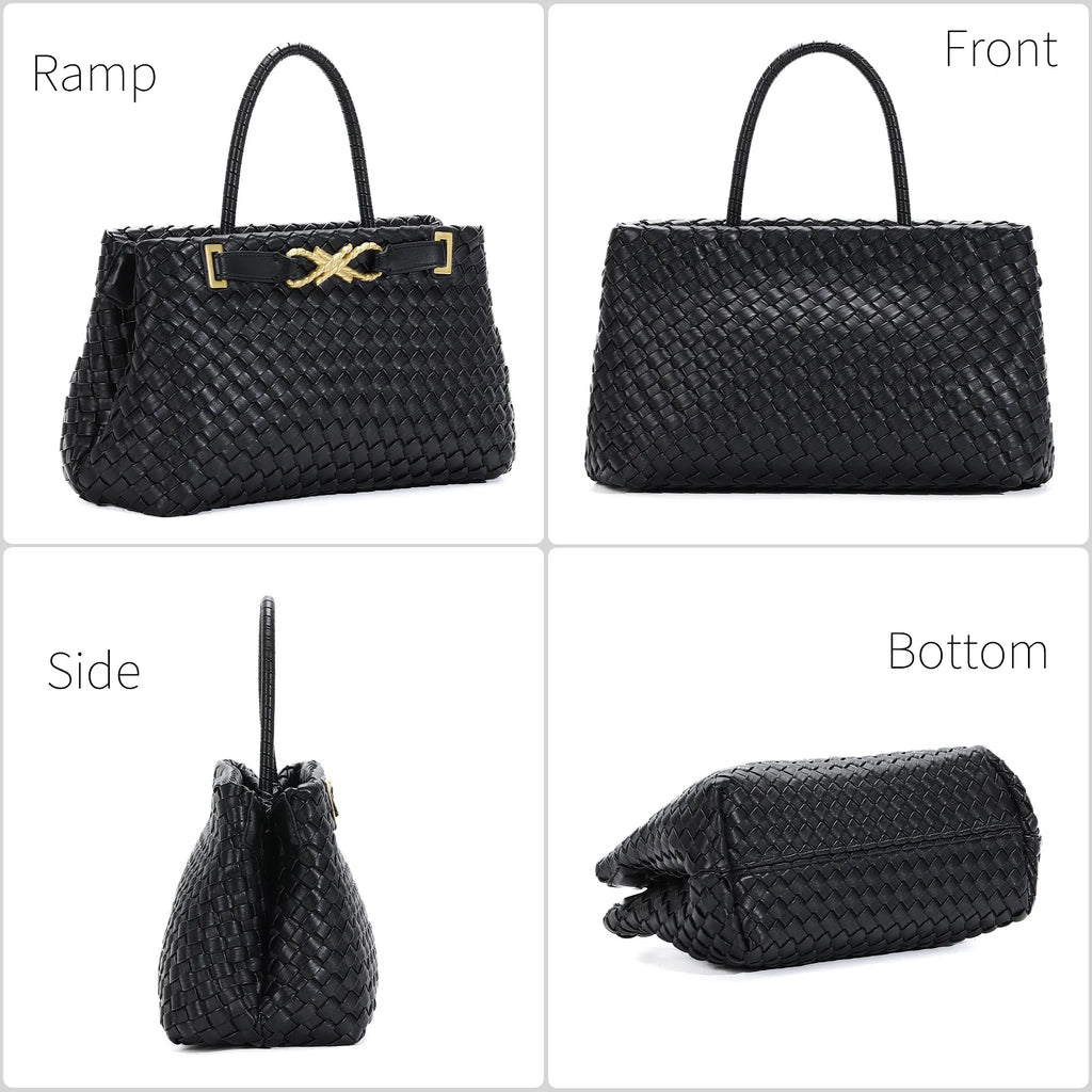 Woven Tote Bag for Women Vegan Leather Shoulder Handbag Design