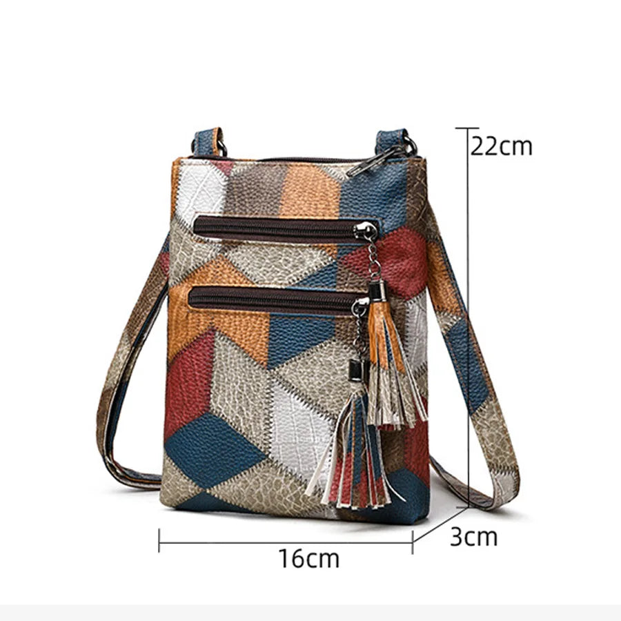 Vintage Double Tassels Women's Crossbody Bags Soft PU Leather Small Handbag