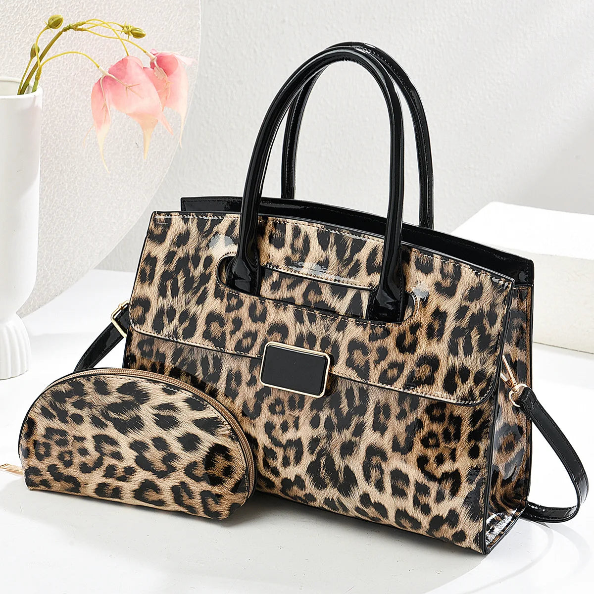 Fashionable Leather Leopard Print Handbag Luxury Shoulder Bag