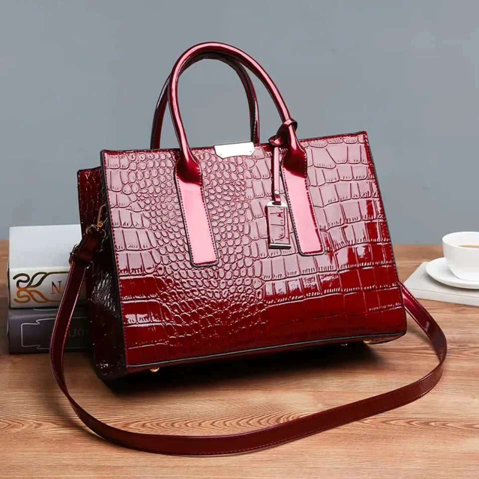 Large Capacity Crocodile Pattern Shoulder Tote Bag Leather Purses and Handbags