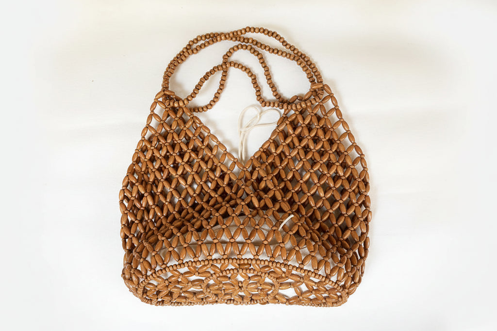 Exquisite Hollow-out Wooden Beaded Shoulder Handbag