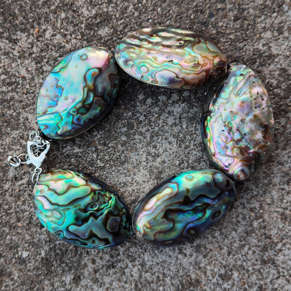 25x38mm Rainbow Color Abalone Shell Beaded Bracelet