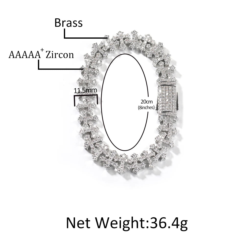 Iced Cross Chain Bracelets for Men Cubic Zirconia Cross Chain Fashion Jewelry