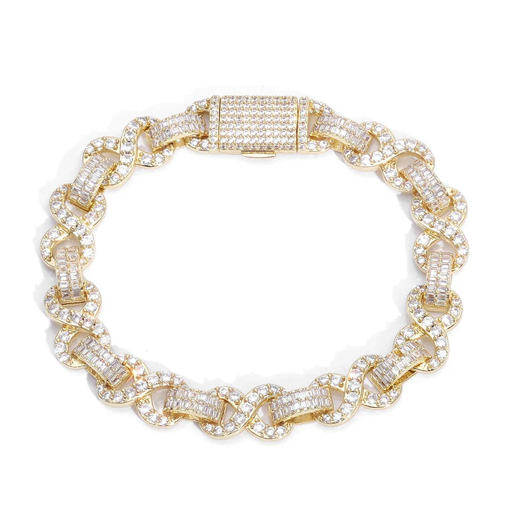 10mm Iced Out Infinite Chain Bracelet Bling Cubic Zirconia Bracelet Jewelry