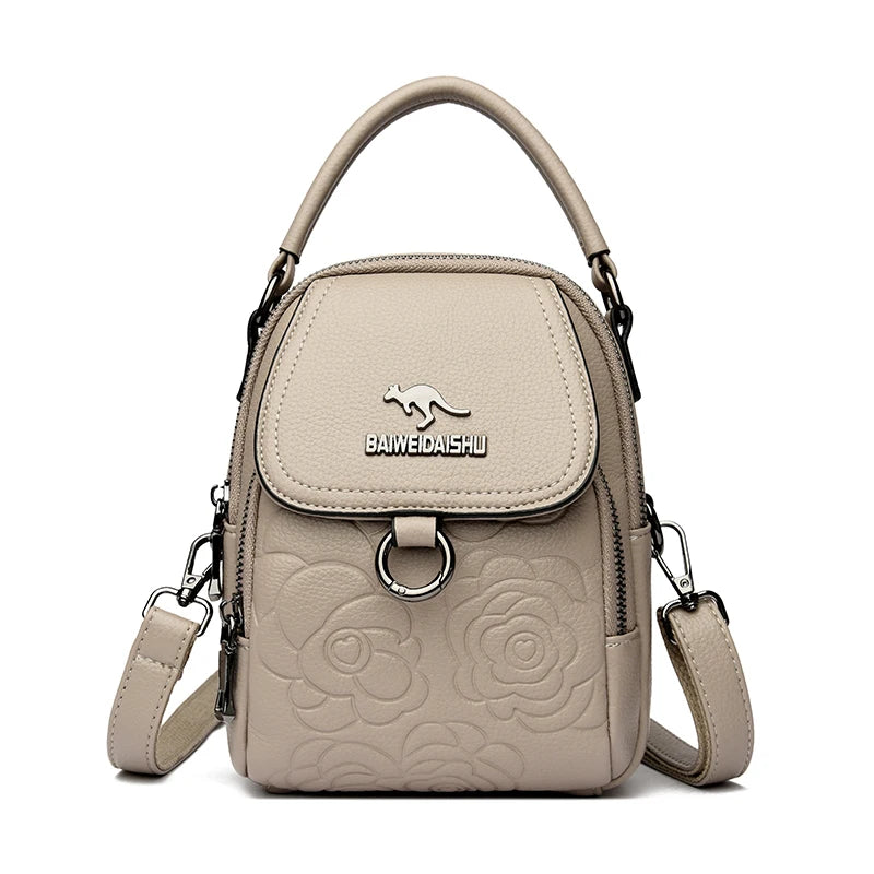 Vintage Floral Embossed Leather Mini Shoulder Bag Crossbody Handbag