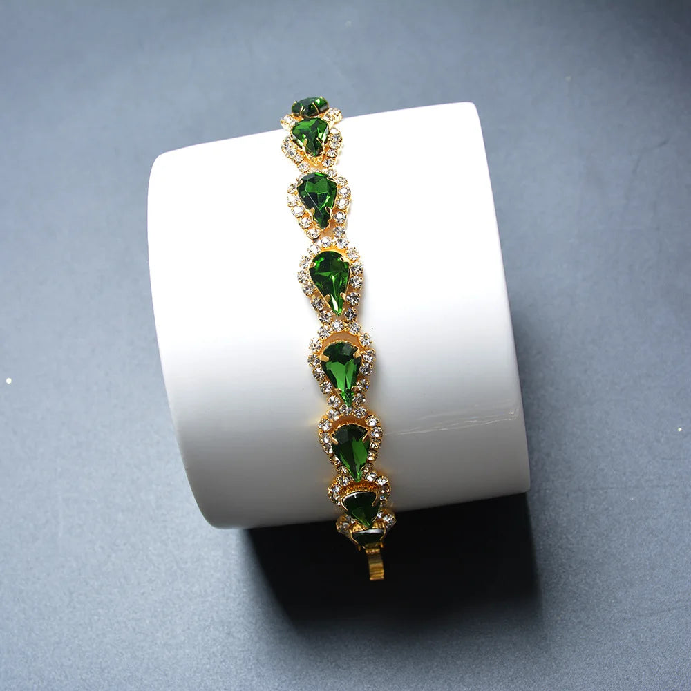 Luxury Blue Topaz 18K Gold Bracelet Women Wedding Gift Bracelets Bangles Jewelry