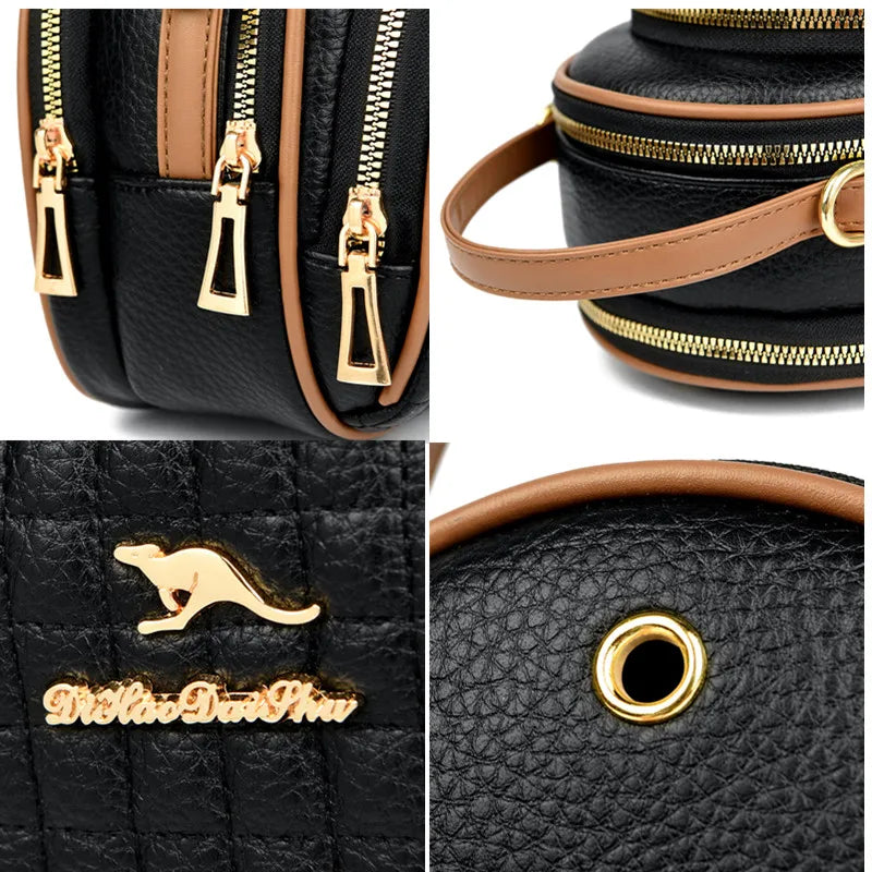 Casual Shoulder Messenger Bag Fashion Color Blocking Leather Multi Layer Bag