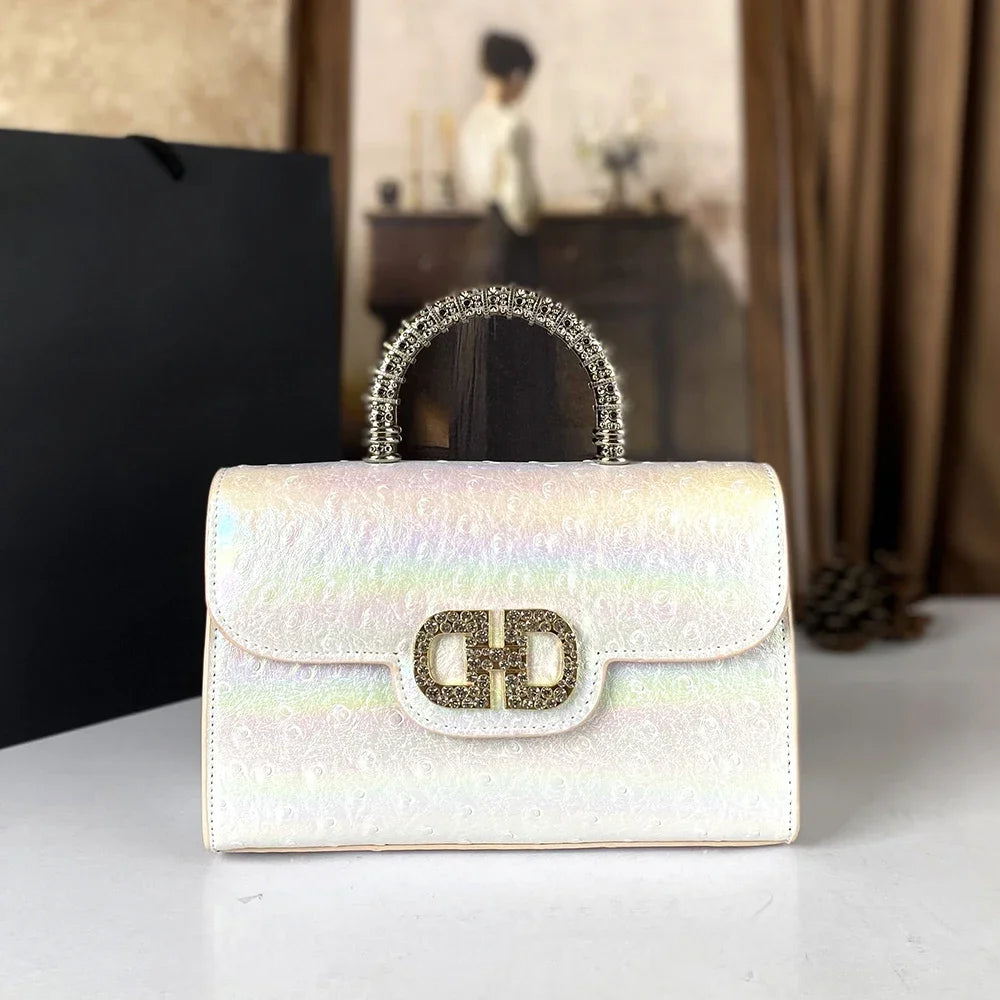 Advanced ostrich pattern diamond inlaid handbag fashionable high-end crossbody bag