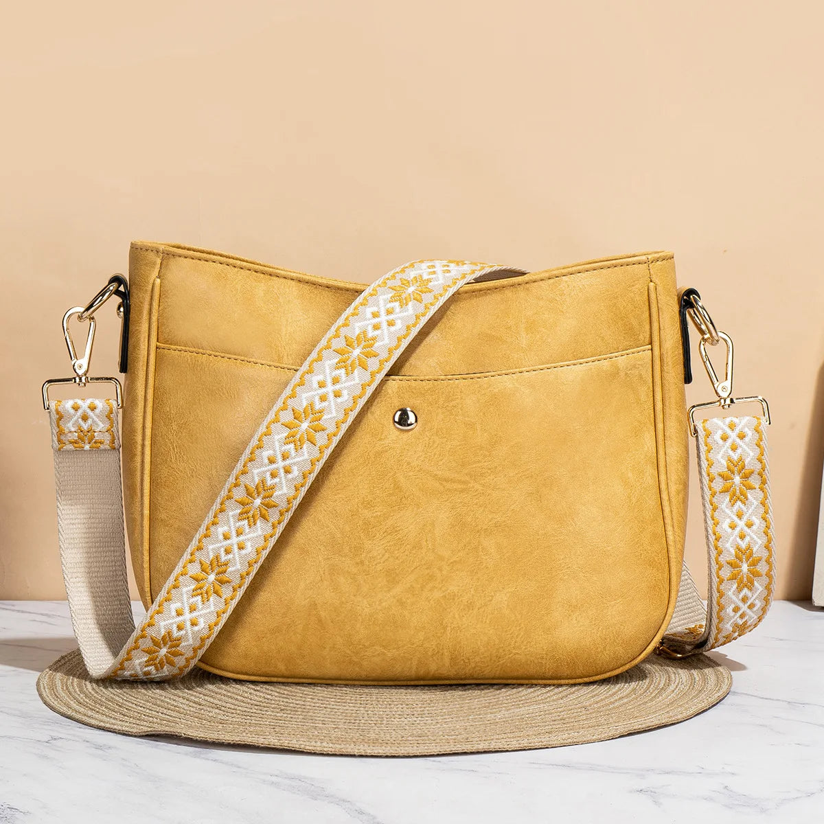 Fashionable Graphic Strap Crossbody & Tote Bag Premium PU Leather