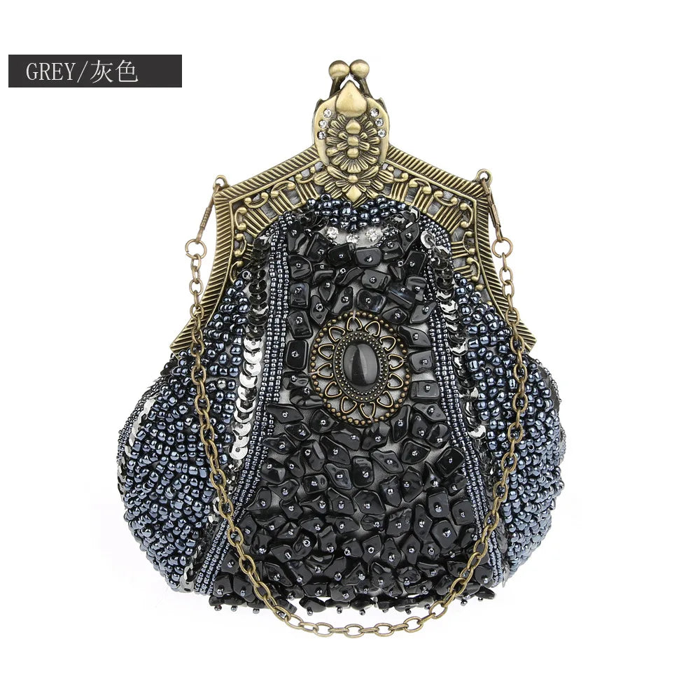 Retro Fashion Pearl Sequin Beaded Clutch Handbag