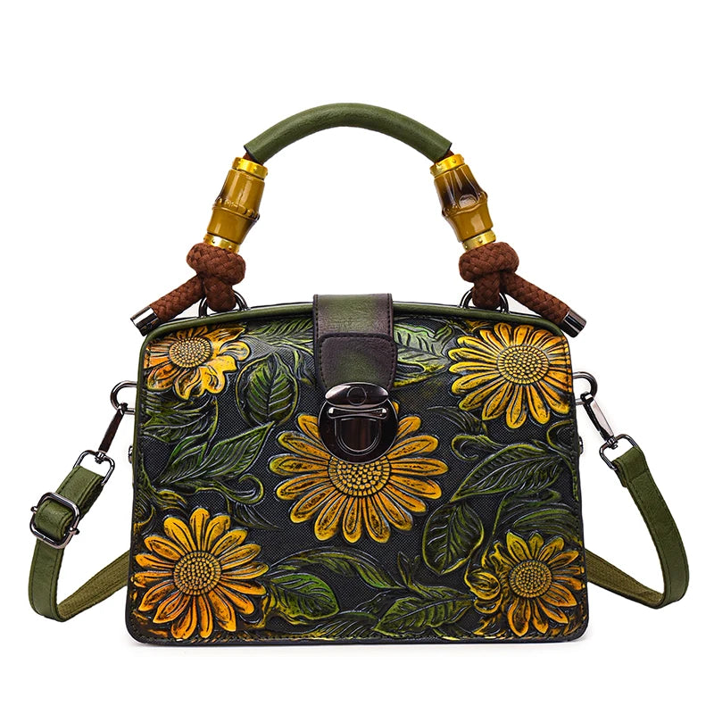 Vintage Embossed Handmade Handbags Top Quality PU Leather Tote