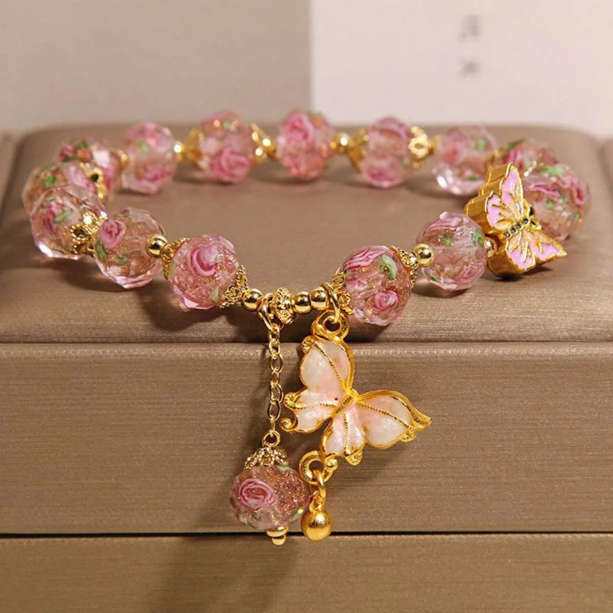 Turquoise and rose marble butterfly bracelet