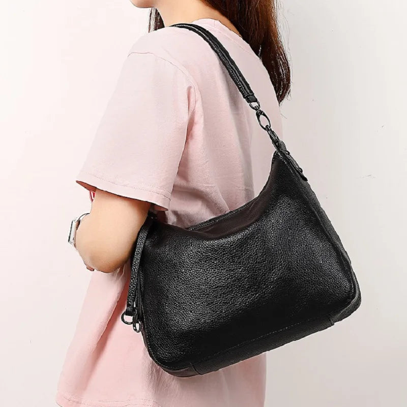 100% Genuine Leather Women's Shoulder Bag High Quality Cowhide Handbag
