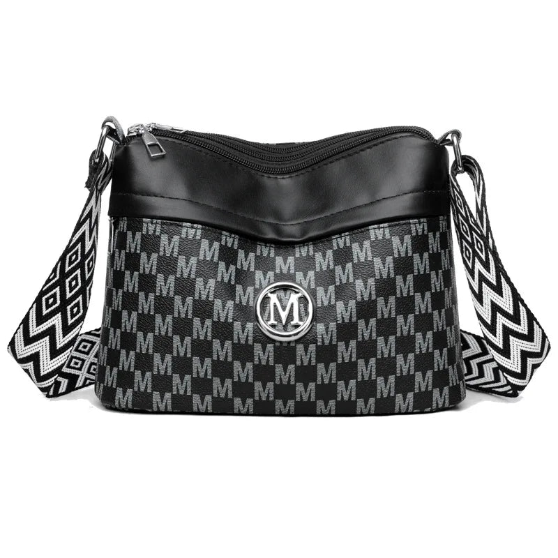 Classic Letter Patchwork Design Stylish Crossbody Bag Leather Shoulder Bag