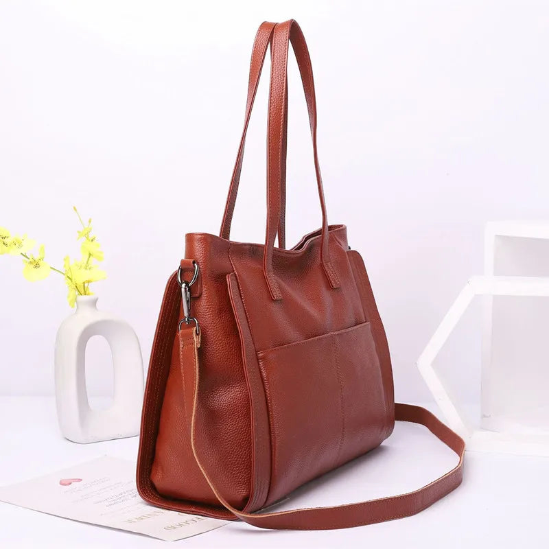Genuine Leather Women's Handbags 14 Inch Laptop Capacity