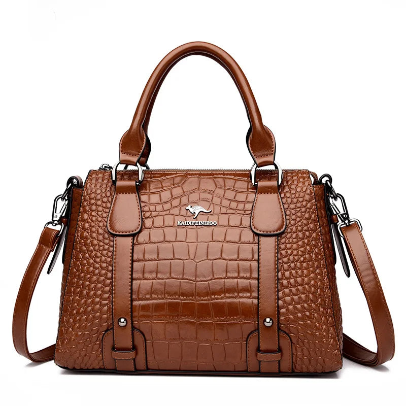 Luxury Genuine Leather Handbags For Women Crocodile Pattern Crossbody Bag