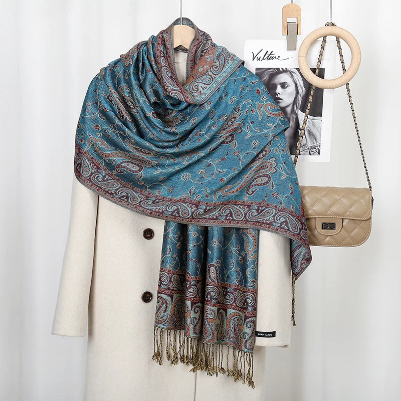 Retro Jacquard Paisley Tassel Scarf Cotton Shawls