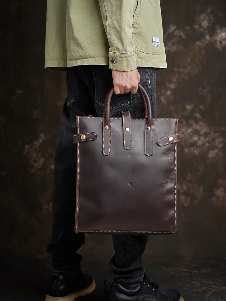 Vintage Men's Briefcase Genuine Leather Casual Handbag