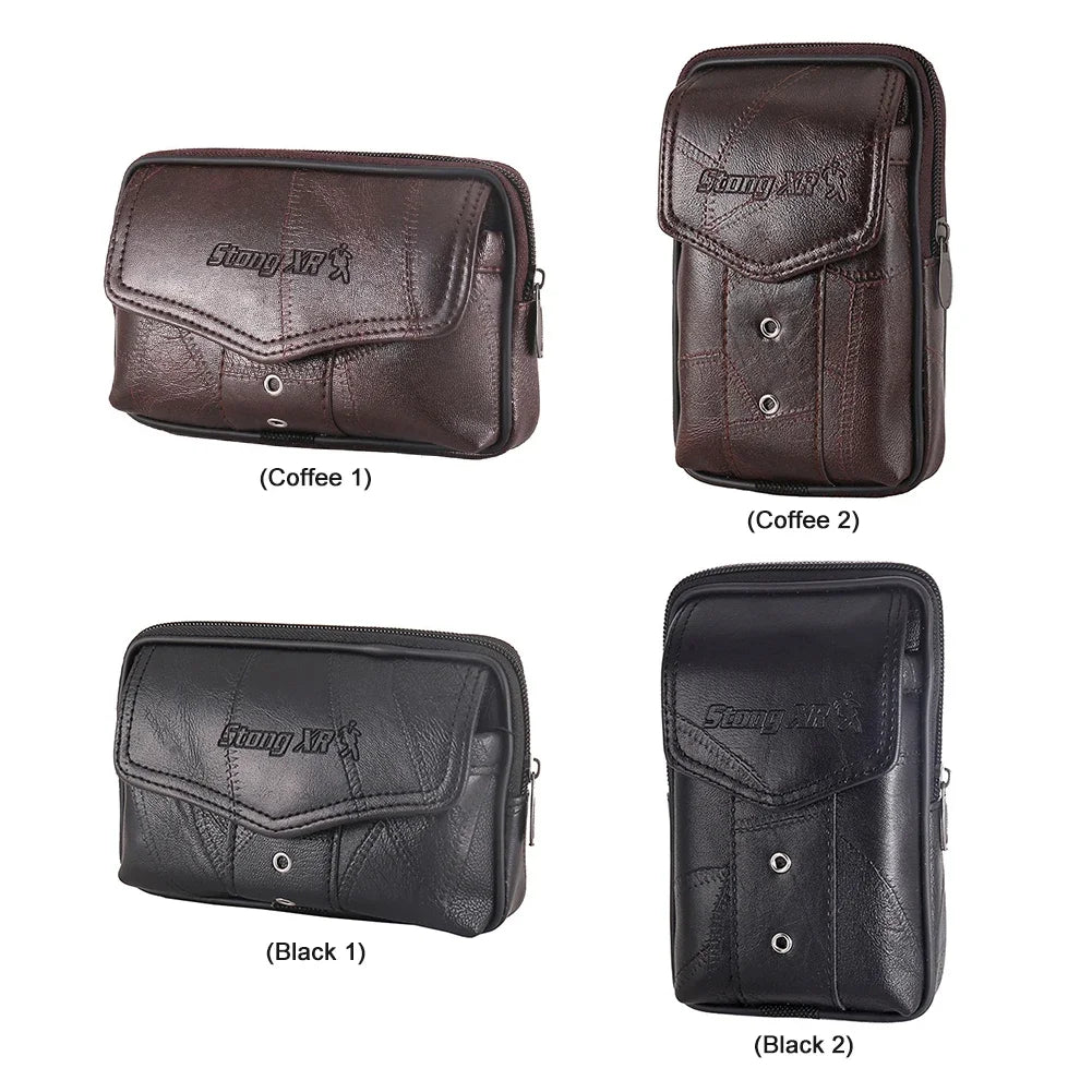 Genuine Leather Waist Packs Men Classic Texture Phone Belt